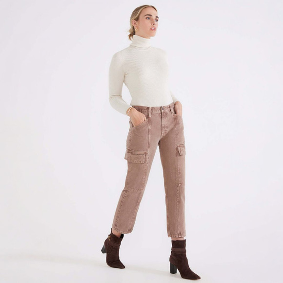 Etica Pax Midrise Tan Cargo Jean Pant In Mink Neutral Minimalist Classic 24 - Picture 1 of 16